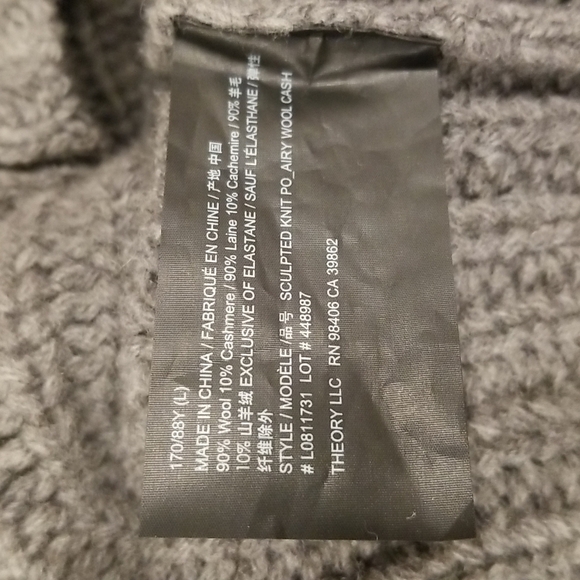 💕THEORY💕 Sculpted Knit Pullover Sweater Airy Wool Cashmere Grey Melange L NWT - Picture 16 of 16